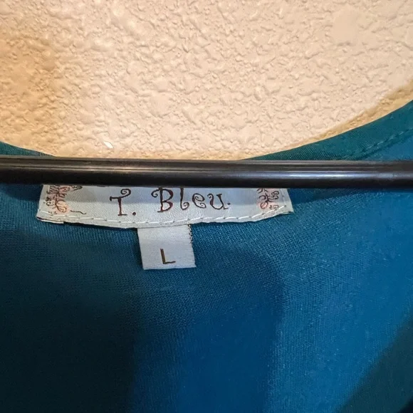 Elegant Teal Midi Dress w/Petal like Collar and Tweed Skirt. Sleeveless. Size L - Picture 3 of 4